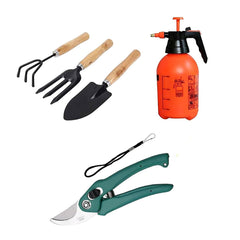 Oblivion Gardening Tool Set 4 Pcs – Pruner Shears, Hand Cultivator, Trowel & Fork with Wooden Handle for Planting, Weeding, Pruning & Soil Maintenance, Farming Equipment & Essential Garden Kit